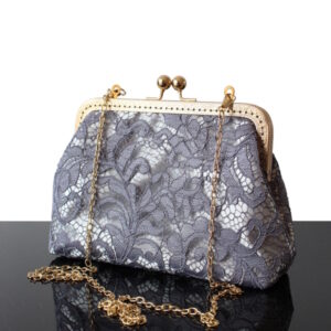 Pochette soirée en soie Gris avec fermoir vintage